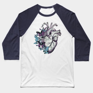 Heart in love, vintage effect watercolor blue butterflies, Heart, anatomical Human heart Baseball T-Shirt